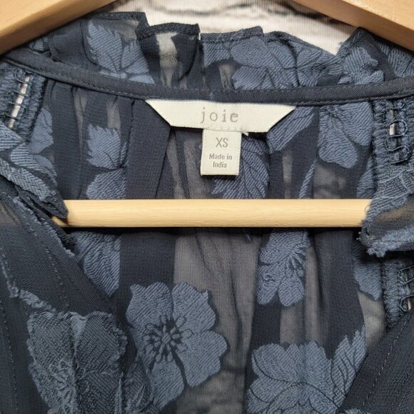 Joie Chaylse Floral Embroidery Lace Trim Blouse In Deep Sea Size XS - Picture 9 of 14